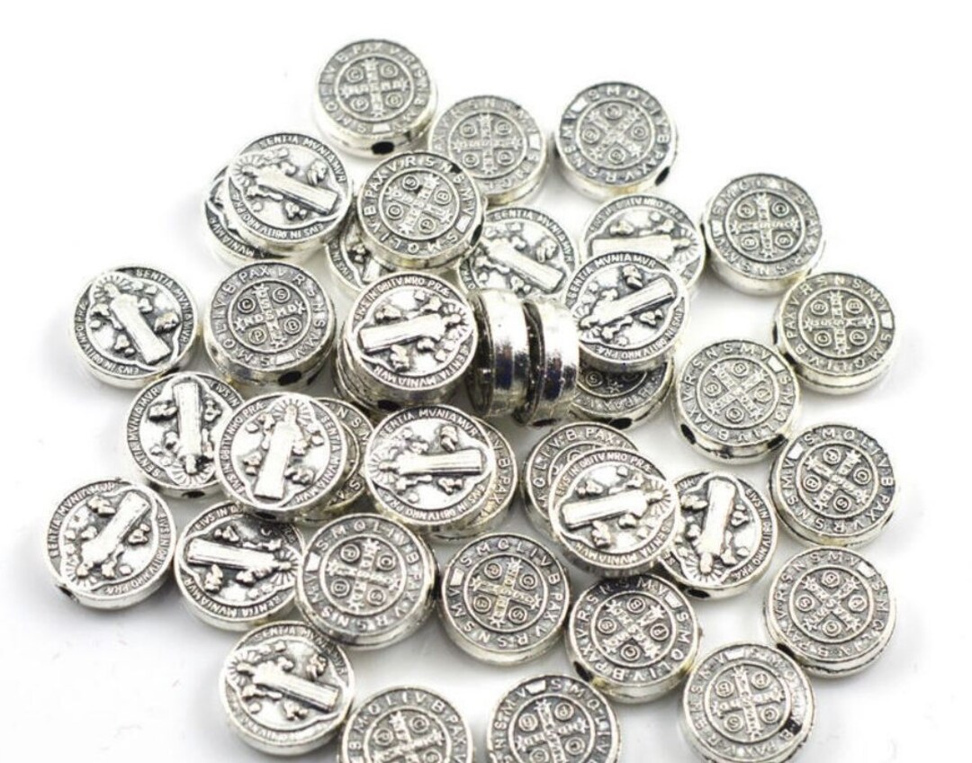 12 Round St. Benedict Patron Saint Spacer Beads Rosary Religious