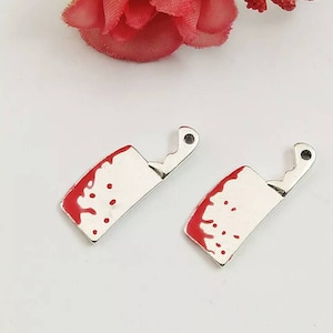Blood Splattered Knife Charms Bloody Meat Cleaver Charms Gothic Halloween Charms Jewelry Supplies 23x9mm