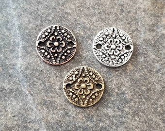 Tiny Floral Connectors  Boho Connectors Silver Copper Bronze Tiny Flower Connectors Boho Charms Vintage Look Jewelry Supplies 11mm