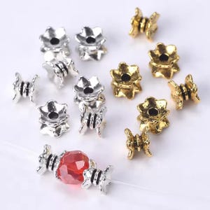 Bead Caps Spacer Beads Silver or Dark Gold Tone with  Double Lines Small Sweet Spacers Bracelet Beads Jewelry Findings Supplies 5x7mm