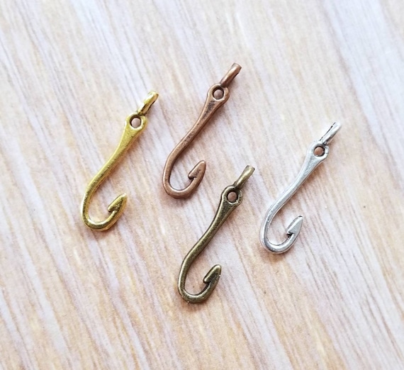 16 Tiny Fish Hook Charms Fishers of Men Nautical Ocean Beach