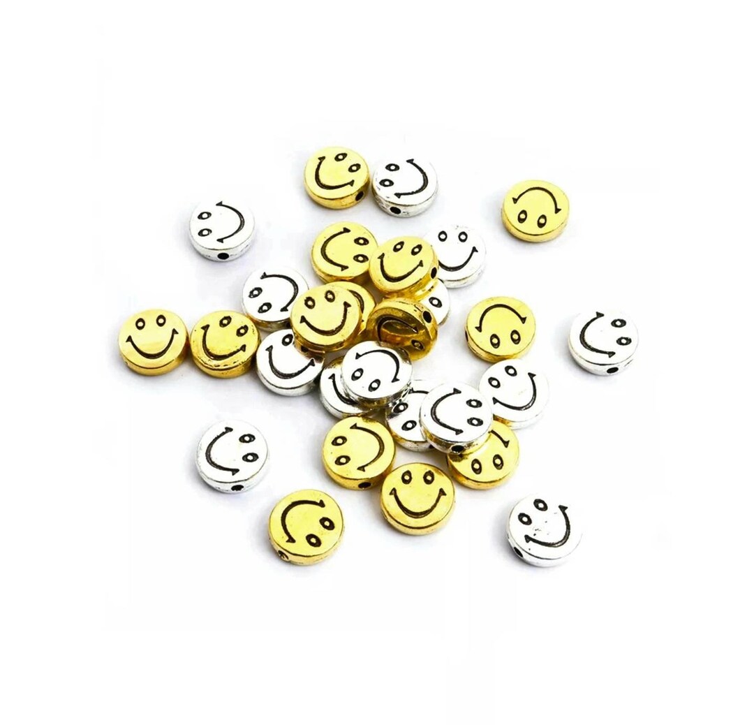 100pcs Smile Face Beads - 7mm Silver Line Happy Face Spacers For Jewelry Making Supplies
