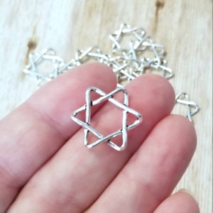 Star Charms Pendants Connectors Star of David Six Pointed Stars Silver Open Wire Look Celestial Jewelry Supplies 18x20mm