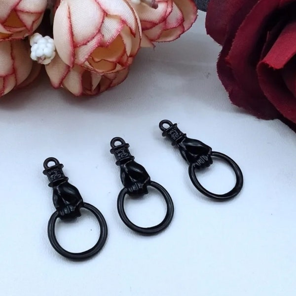 Black Hand Holding Ring Connectors Charm Holders for Necklaces or Earrings Black Hand with Ring Charms Jewelry Supplies 27x14mm