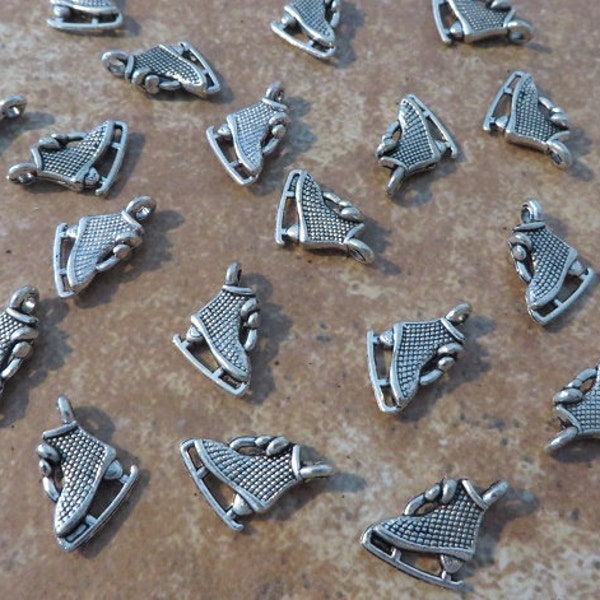 12 Mini Ice Skate Charms Tiny Skates Dual Sided Figure Skating Winter Charm Jewelry Supplies 15x14 mm Note Size