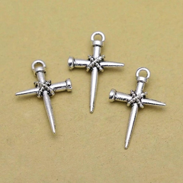 Nail Cross Charms Well Crafted Cross Pendants Silver Cross Jewelry Supplies 25x17mm