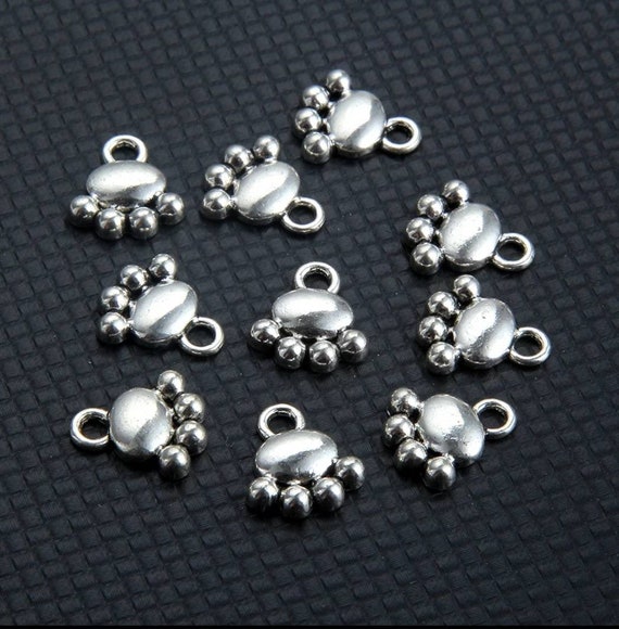10 Paw Charms Dog Paw Prints Cat Paw Print Charms Atq Silver or Atq Gold Pet Themed Jewelry Supplies 14x12mm