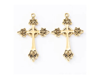 Lovely Antique Gold  Celtic Cross Pendants Gold Celtic Cross Charms Religious  Charms Ornate Crosses Religious Jewelry Supplies 43x26mm