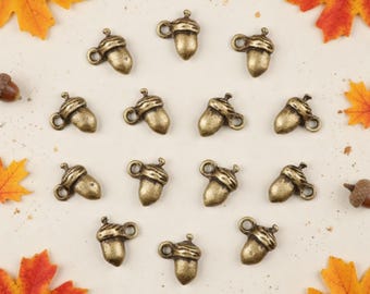 Teeny Tiny Bronze Acorn Charms Fall Charms Extension Chain Drops Bronze Nature Jewelry Supplies 8x7mm Note Measurements TINY