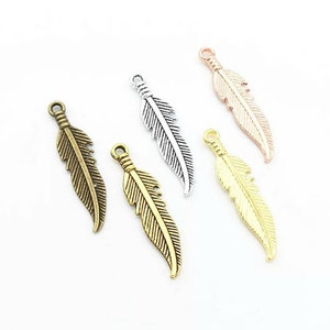 10 Beautiful Feather Charms Silver, Gold, Rose Gold, Antique Gold and Bronze Cowboy Western Spiritual Feathers Jewelry Supplies 27x7mm