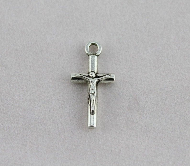 12 Mini Crucifix Charms Christian Faith Very Small Cross Pendants Religious Catholic Rosary Parts Jewelry Supplies 18x9 mm