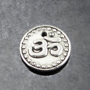 8 Ohm Medallions Charms Double Sided Rustic Puffed Antique Silver Om Jewelry Supplies 15mm