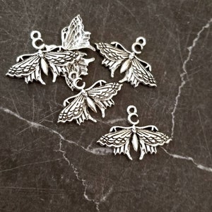 Luna Moth Charms Moth Pendants with Crescent Moon Antique Silver Creepy Cool Insect Charms Jewelry Supplies 30x22mm