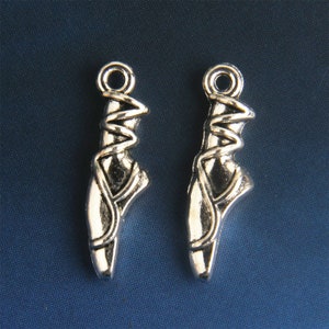 Ballet Slipper Charms Point Shoes Dancing Feet Ballerina Charms 3-D Silver Dancer Jewelry Supplies 23x6mm