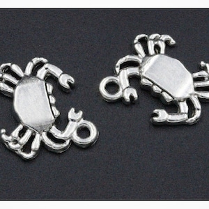 10 Crab Charms, Silver Crabs, Beach Charms, Crabby Charms, Cruise Charms Beach Jewelry Supplies 15x16mm