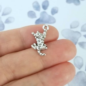 Small Striped Cat Charms Cheshire Cat Look Alike Climbing Kittens Alice Jewelry Supplies 21x11 mm Light Contrast