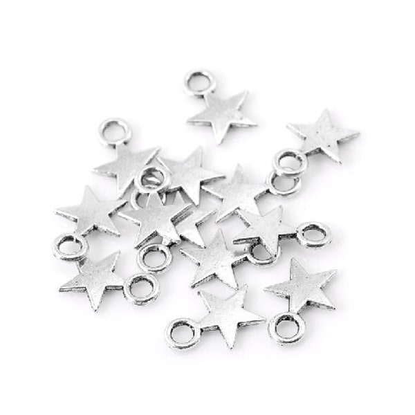 22 Small Star Charms Silver Tone Celestial Charm Jewelry Not Tiny Please Note Measurements Silver Stars Night Sky 13x11 mm