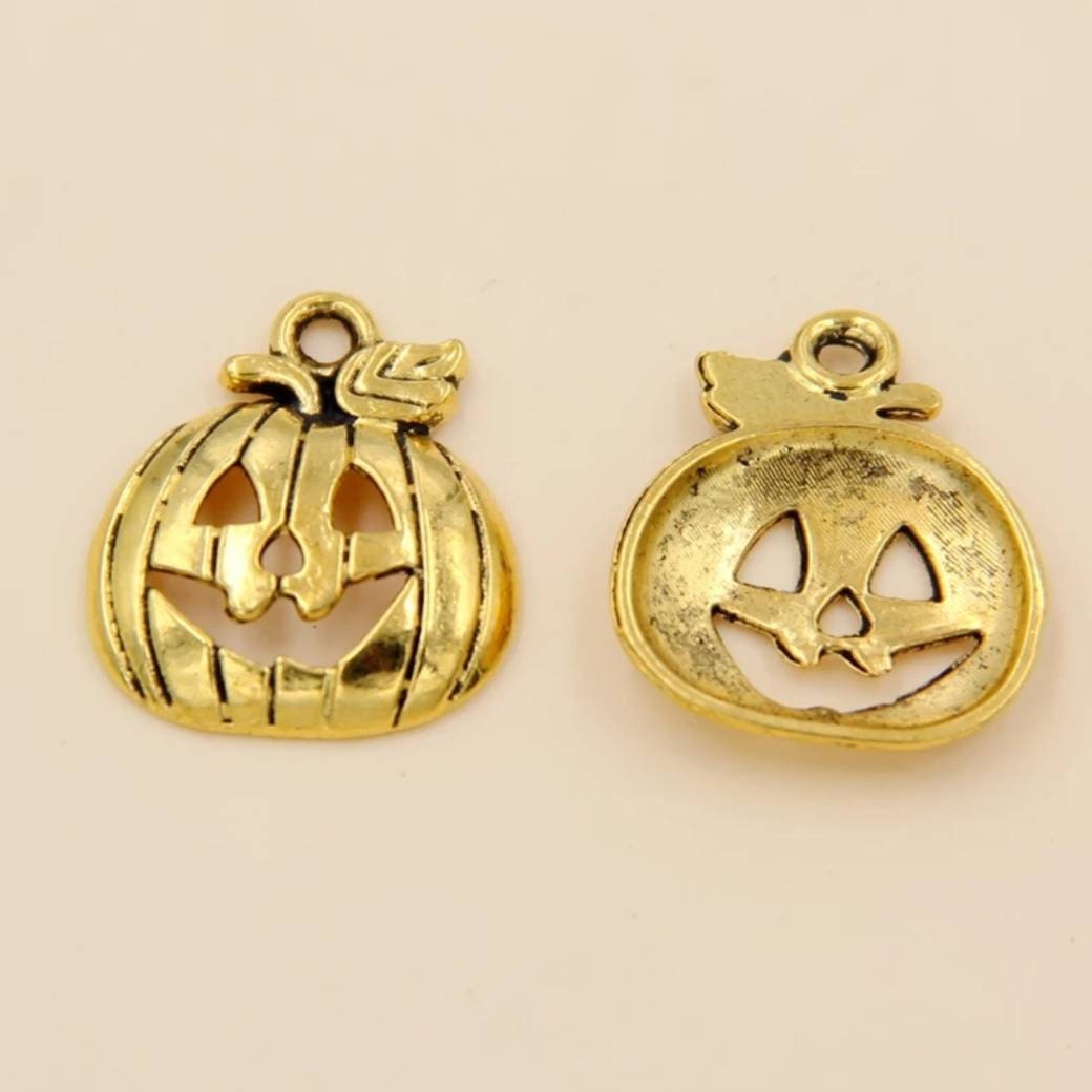 Antique Gold Pumpkin Charms Jack O Lantern Halloween Jewelry Supplies ...