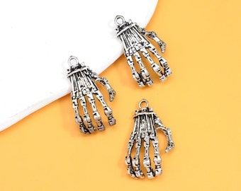 2 Large Creepy Skeleton Hand Pendants 3D Skeleton Hand Charms Halloween Findings Jewelry Supplies 36x21mm