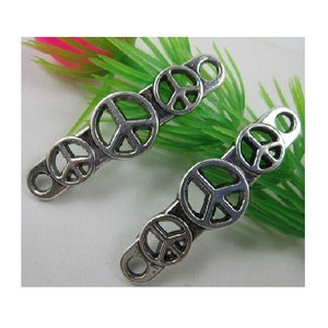 4 PEACE BAR Bracelet Connectors Three Peace Signs Atq Silver Tone 