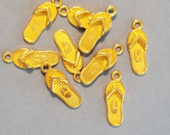 Flip Flop Charms Gold Flip Flop Charms Boho Beach Charms Sandals Cruise Jewelry Supplies 21x9mm
