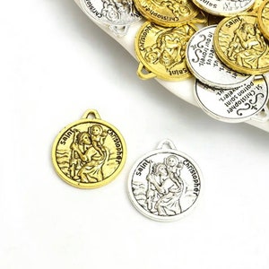 St. Christopher Medals Antique Gold or Silver Large Saint Christopher Charms Religious Charms Rosary Parts Jewelry Supplies 29x25mm