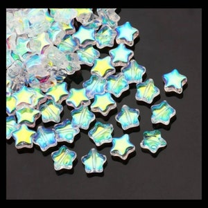 Glass Star Beads AB Tint - Tint Lighter than Photo Suggests Pressed Glass Star Spacer Beads Celestial Jewelry Supplies 8mm