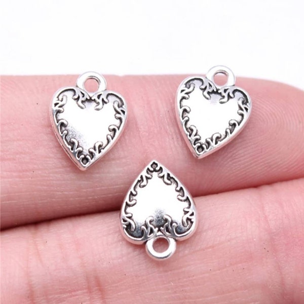 12 Exquisite Little Heart Charms Ornate Edged Mini Heart Charms Valentine's Day Charms Minimalist Jewelry Supplies 13x9mm Note Measurements