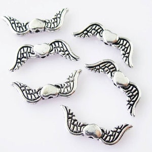 Heart Spacer Beads with Wings The Flight of Love Beads Winged Heart Beads Valentine Charms Bracelet Earring Jewelry Supplies 7x20mm