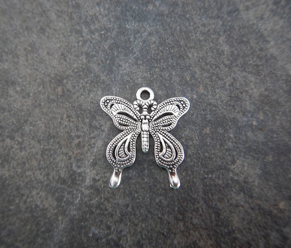 8 Butterfly Charms Antiqued Silver Insect Charms Butterfly Pendants Open Design