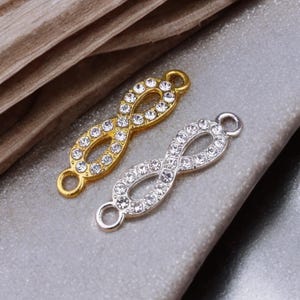 Crystal Rhinestone Infinity Bracelet Connectors Charms Small Eternity Silver or Gold Base Jewelry Supplies 33x10 mm