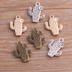 Cactus Charms Desert Flower Plant Silver Light Gold Antique Gold Bronze Southwest Jewelry Supplies 20x15mm