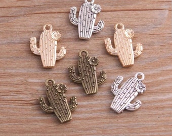 Cactus Charms Desert Flower Plant Silver Light Gold Antique Gold Bronze Southwest Jewelry Supplies 20x15mm