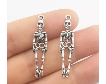 Long Skeleton Charms Perfect for Earrings Halloween Charms Skeleton Jewelry Supplies 39x9mm