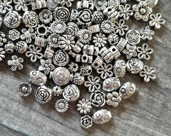 Flower Spacer Beads Assortment Assorted Silver Flower Beads Bracelet Charms May Vary from Photo Bulk Boho Beads Jewelry Supplies