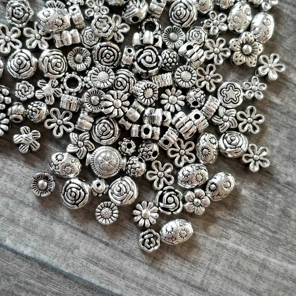 Flower Spacer Beads Assortment Assorted Silver Flower Beads Bracelet Charms May Vary from Photo Bulk Boho Beads Jewelry Supplies