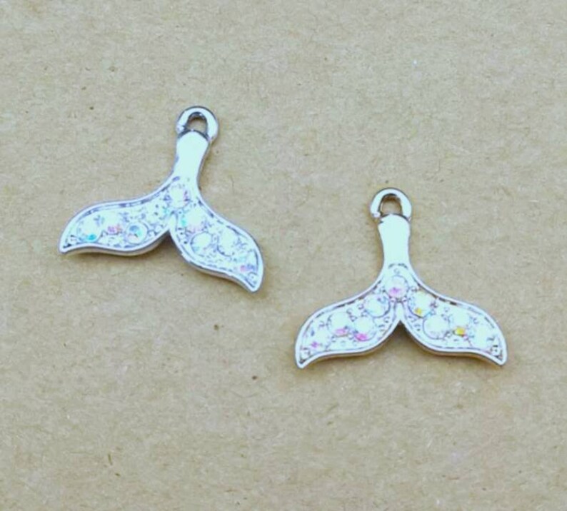 thumbnail image 2 of 6pc Mermaid Tail Charm Set – Teal Acrylic, 17mm Curved Pendant, Fairy Tale Craft 2 of 4