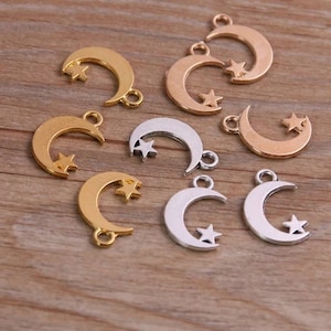 Little Moon Charms Moon and Star Charms Crescent  Moon Charms Silver or Gold Celestial Jewelry Supplies 11x17mm