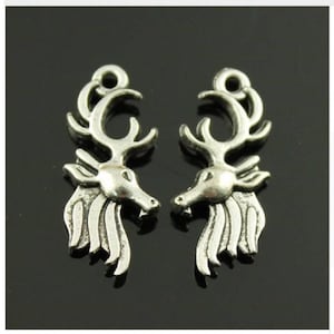 8 Deer Charms Reindeer Bucks Antlers Antique Silver or Bronze Tone Jewelry Supplies 26x12mm