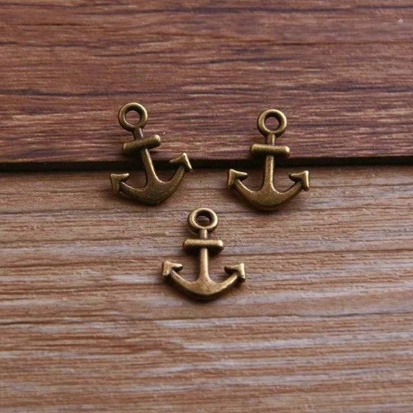 Mini Anchor Charms Little Bronze Nautical Connectors Faith Symbol Beach Jewelry Supplies 14x11mm