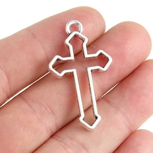 Gothic Cross Pendants Large Open Cross Charms Silver Cross Pendants Religious Jewelry Supplies 38x22mm