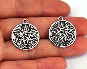 Pentacle Charms with Triquetra and Moon Design Wicca Charms Witch Charms Antique Silver Pentagram Charms Jewelry Supplies 20x21mm