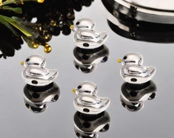 6 Duck Spacer Beads Little Duck Beads Silver with Enamel Highlighted Beak and Eyes 3D Duck Beads Jewelry Supplies 11x9mm Hole 1.5mm