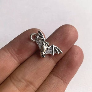 6 Hanging Bat Charms Silver Halloween Bats Well Crafted Detailed Halloween Jewelry Supplies 23x11mm