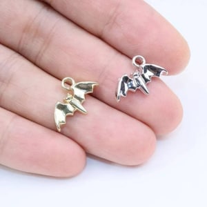 6 Tiny Bat Charms Superior Quality Silver Gold or Black Mini Bat Charms Double Sided Halloween Charms Halloween Jewelry Supplies 17x12mm