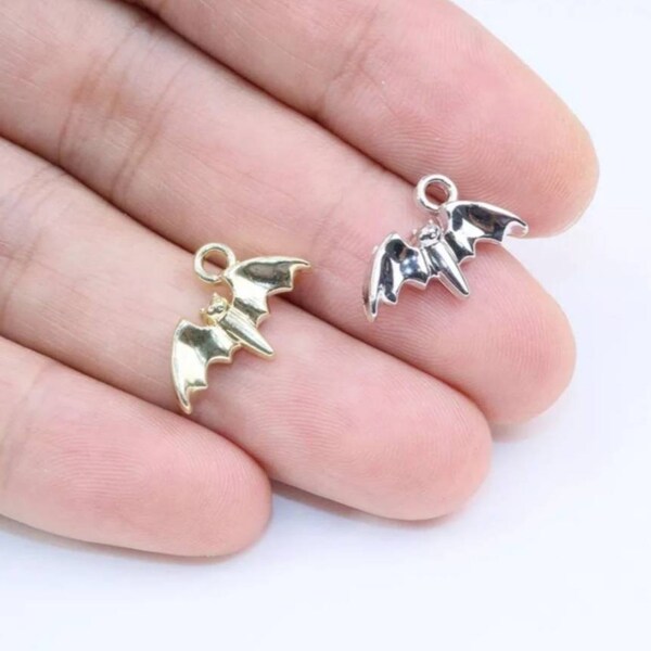 6 Tiny Bat Charms Superior Quality Silver Gold or Black Mini Bat Charms Double Sided Halloween Charms Halloween Jewelry Supplies 17x12mm