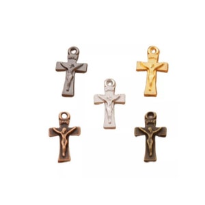 Tiny Crucifix Charms Silver Bronze Gold Copper Black Mini Rosary Parts Catholic Jewelry Supplies 14x8mm Note Size READ DETAILS