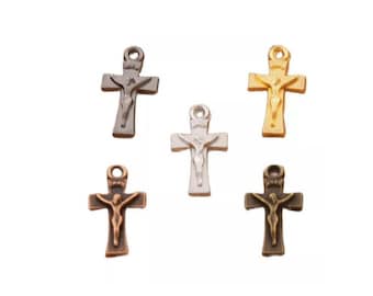 Tiny Crucifix Charms Silver Bronze Gold Copper Black Mini Rosary Parts Catholic Jewelry Supplies 14x8mm Note Size READ DETAILS