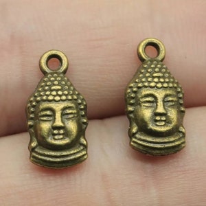 10 Buddha Charms Double Sided Small Bronze Buddha Jewelry Craft Supplies 16x8mm Note Size