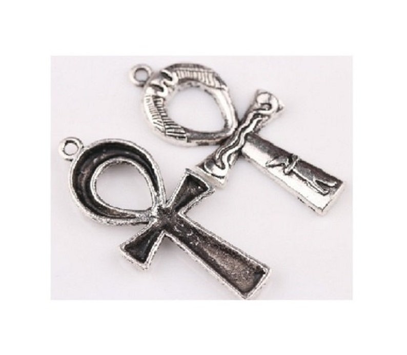 2 Ankh Pendants with Egyptian Motif Well Crafted Large Charms Jewelry Supplies 43x20mm image 2